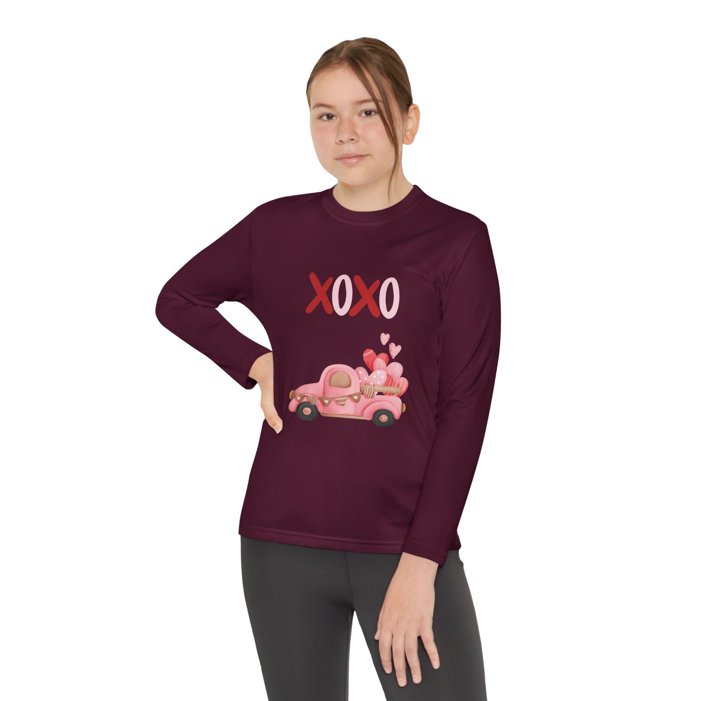 Youth Long Sleeve Tee — Pink Valentine Truck "XOXO" Design