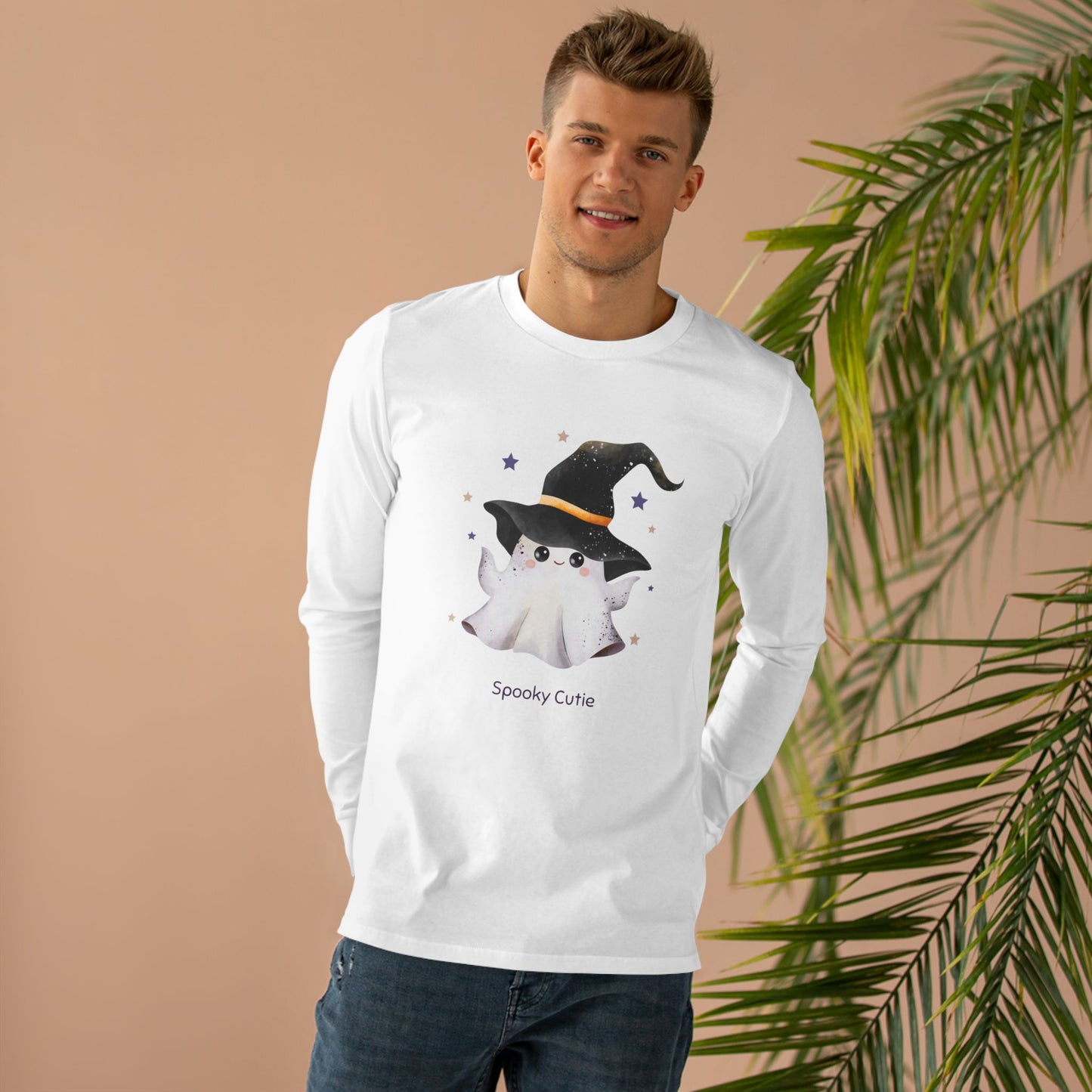 Spooky Cat Longsleeve Tee, Halloween T-Shirt, Cute Men’s Shirt, Casual Shirt, Gift for Cat Lovers, Fall Fashion