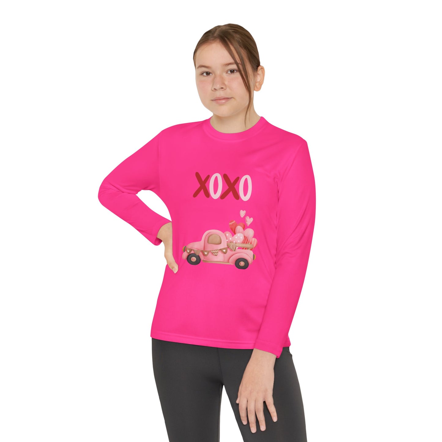Youth Long Sleeve Tee — Pink Valentine Truck "XOXO" Design