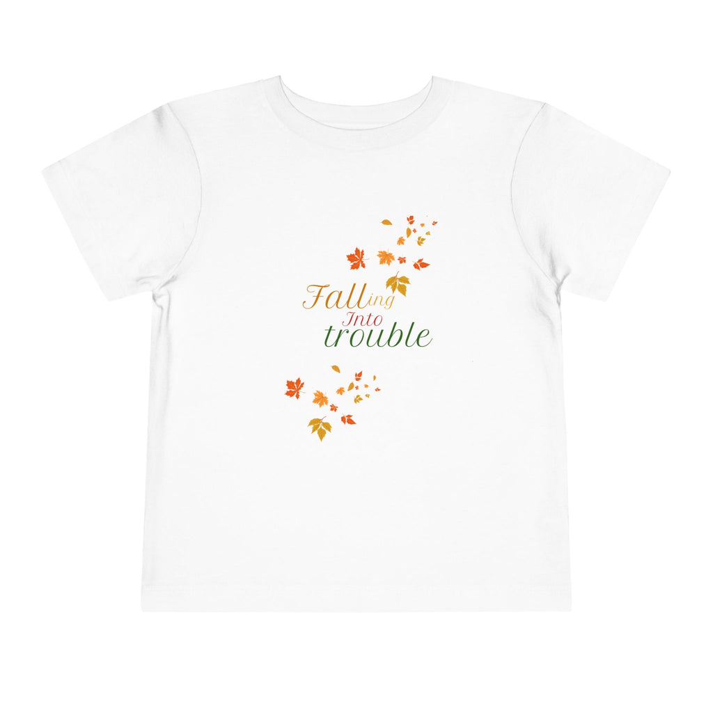 Fall Themed Toddler Short Sleeve Tee - "Falling Into Trouble"