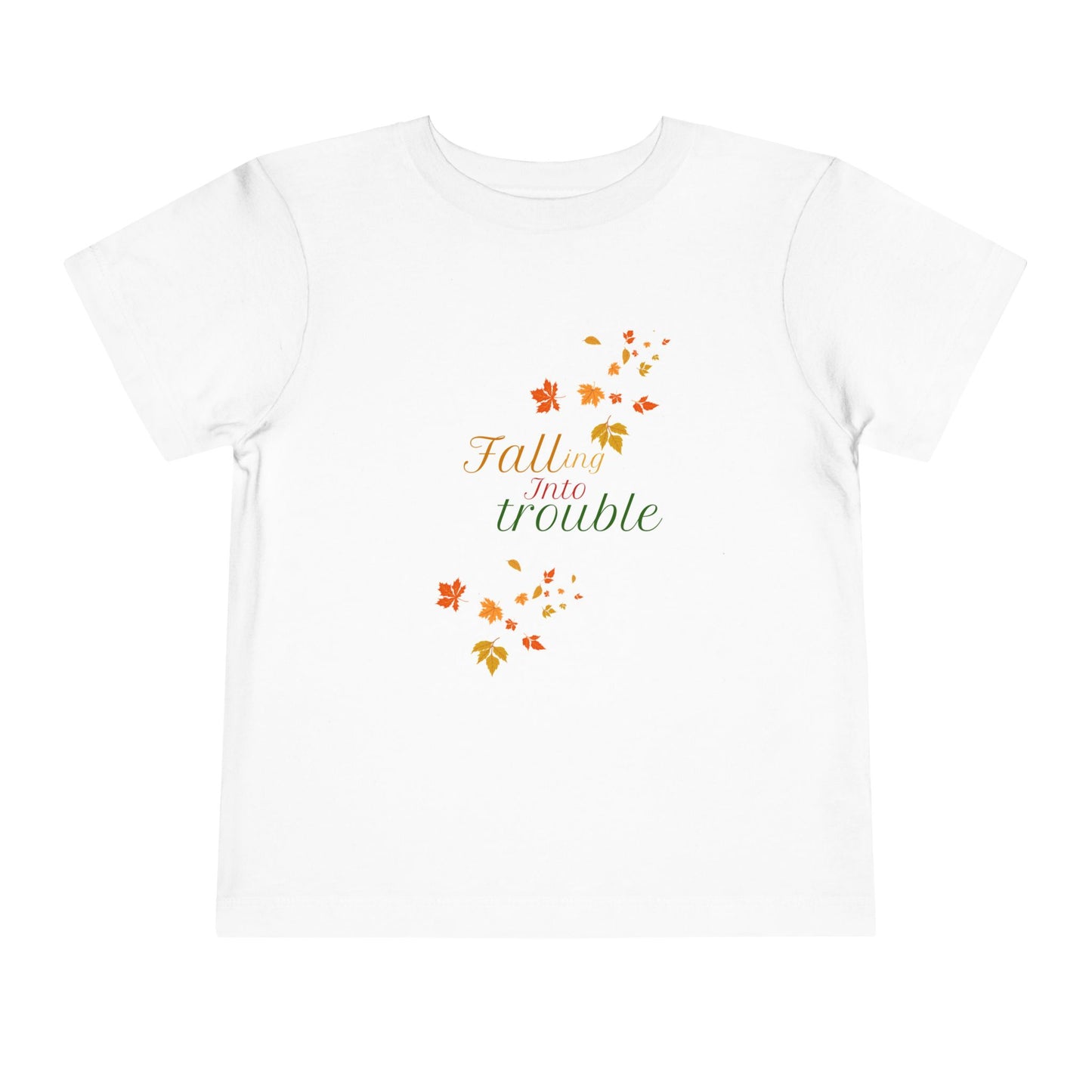 Fall Themed Toddler Short Sleeve Tee - "Falling Into Trouble"