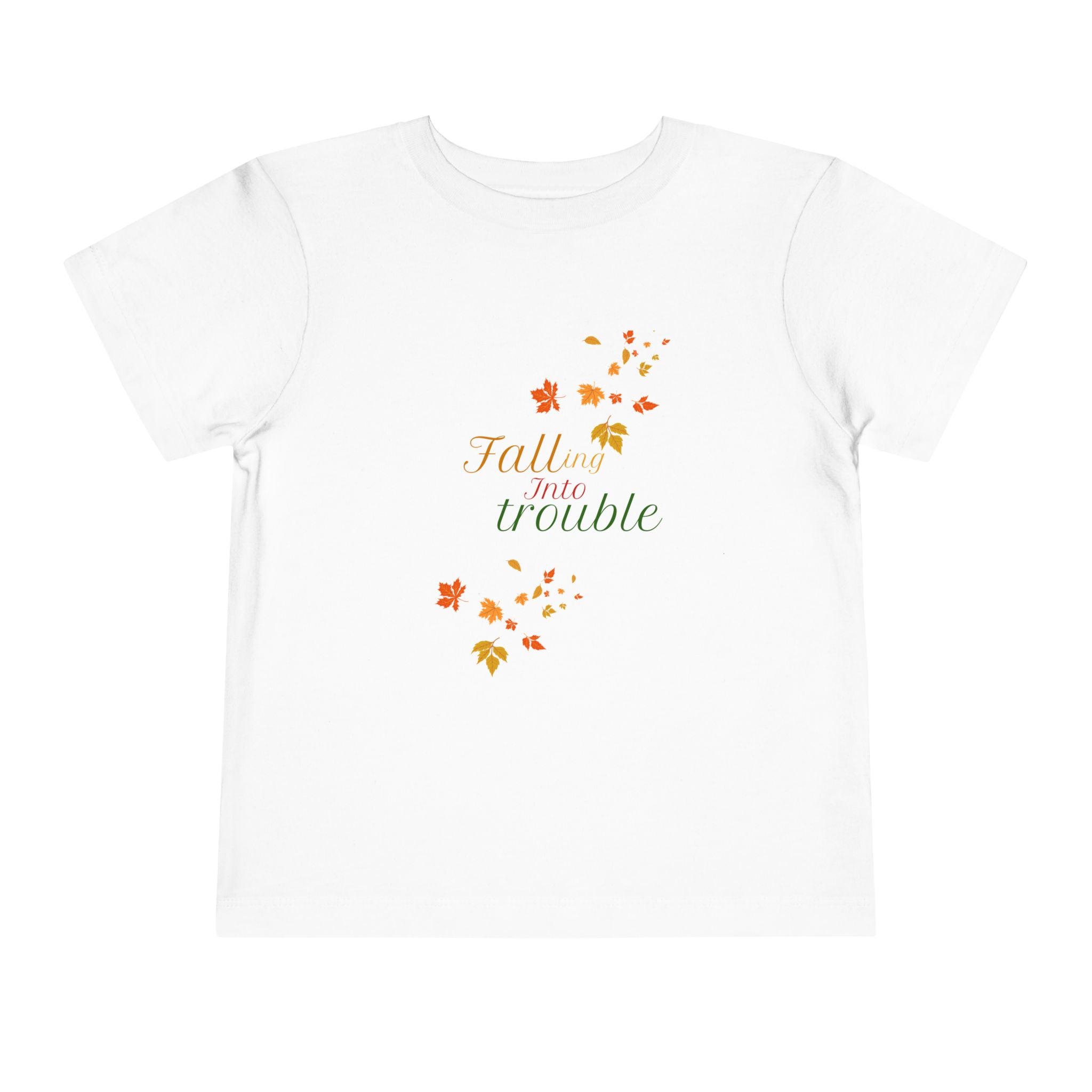Fall Themed Toddler Short Sleeve Tee - "Falling Into Trouble"