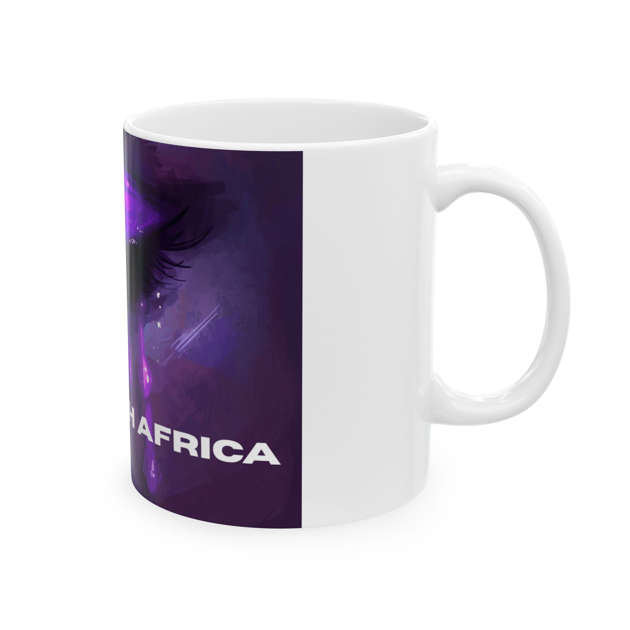 Purple Crying Eye Ceramic Mug — "I Stand With Africa" Inspirational Coffee Cup