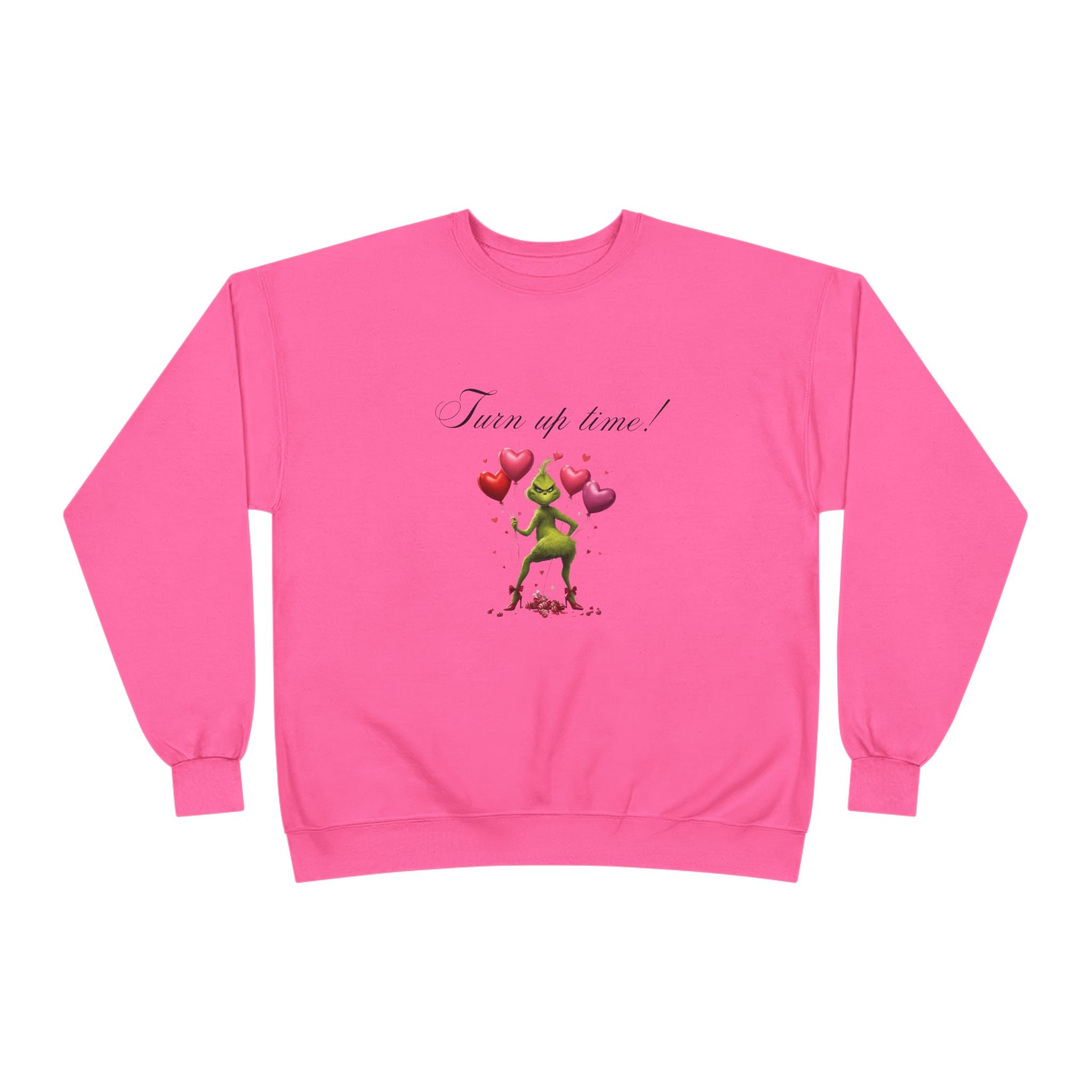 Crewneck Sweatshirt — 'Turn Up Time!' Frog Holding Heart Balloons Romantic Valentine's Pullover
