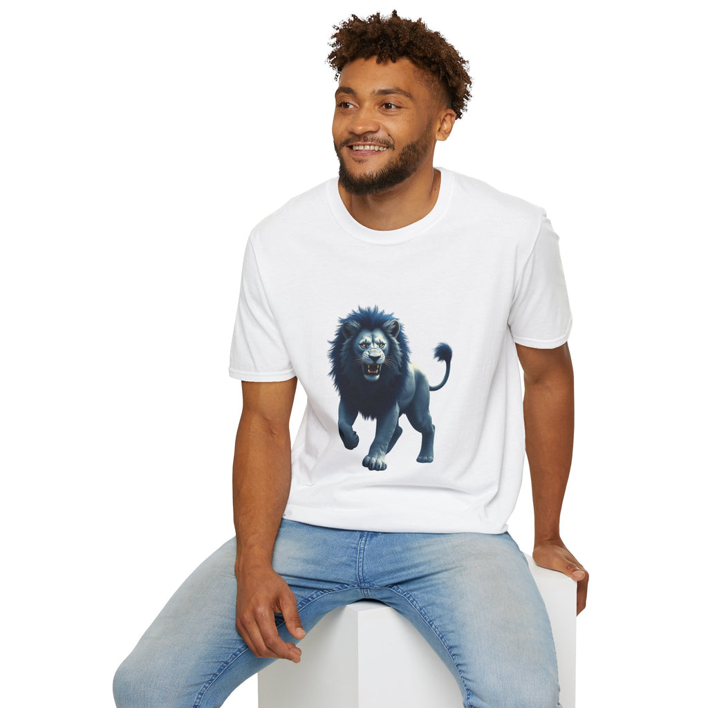 Lion Graphic T-Shirt — Roaring Blue Lion Design