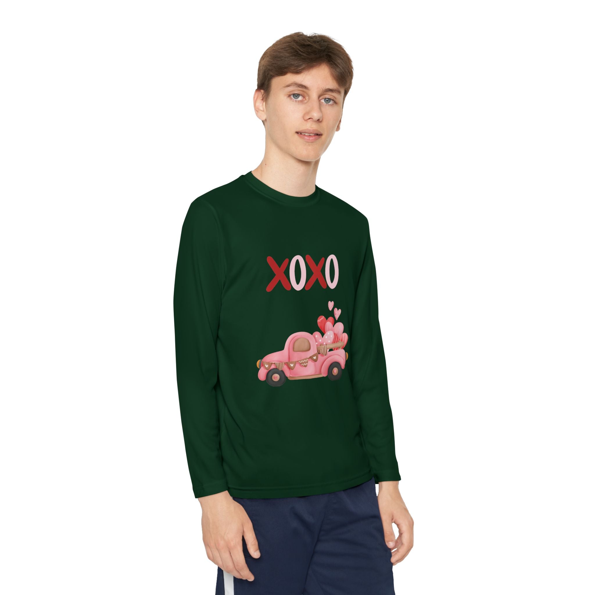 Youth Long Sleeve Tee — Pink Valentine Truck "XOXO" Design