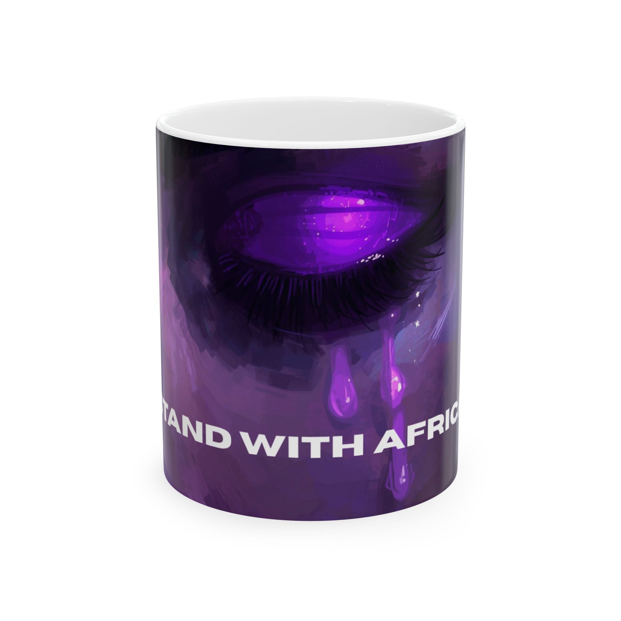 Purple Crying Eye Ceramic Mug — "I Stand With Africa" Inspirational Coffee Cup